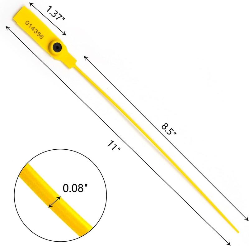 FlixGrdy (500pcs) 11 inch Plastic Numbered Security Seal Pull Tight Padlock Safety Tag Tamper Proof Tie Disposable Self-Locking Seals, Yellow - Image 2